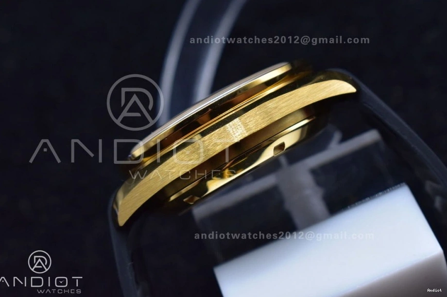 RMF Strap on Gold YG Chrono in Best Black YG Manual Moonshine Speedmaster Moonwatch Edition Dial Rubber 0113